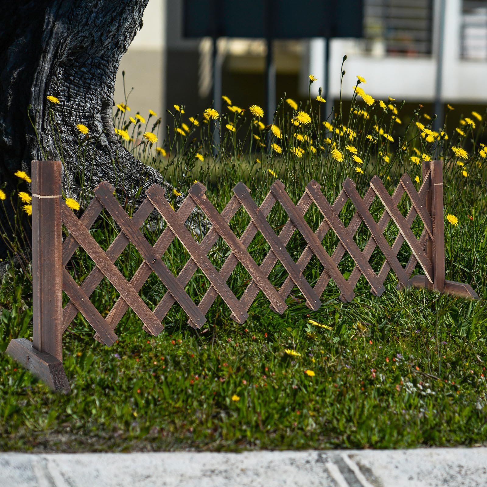 Staccionata da Giardino Estensibile in Legno per Piante Rampicanti