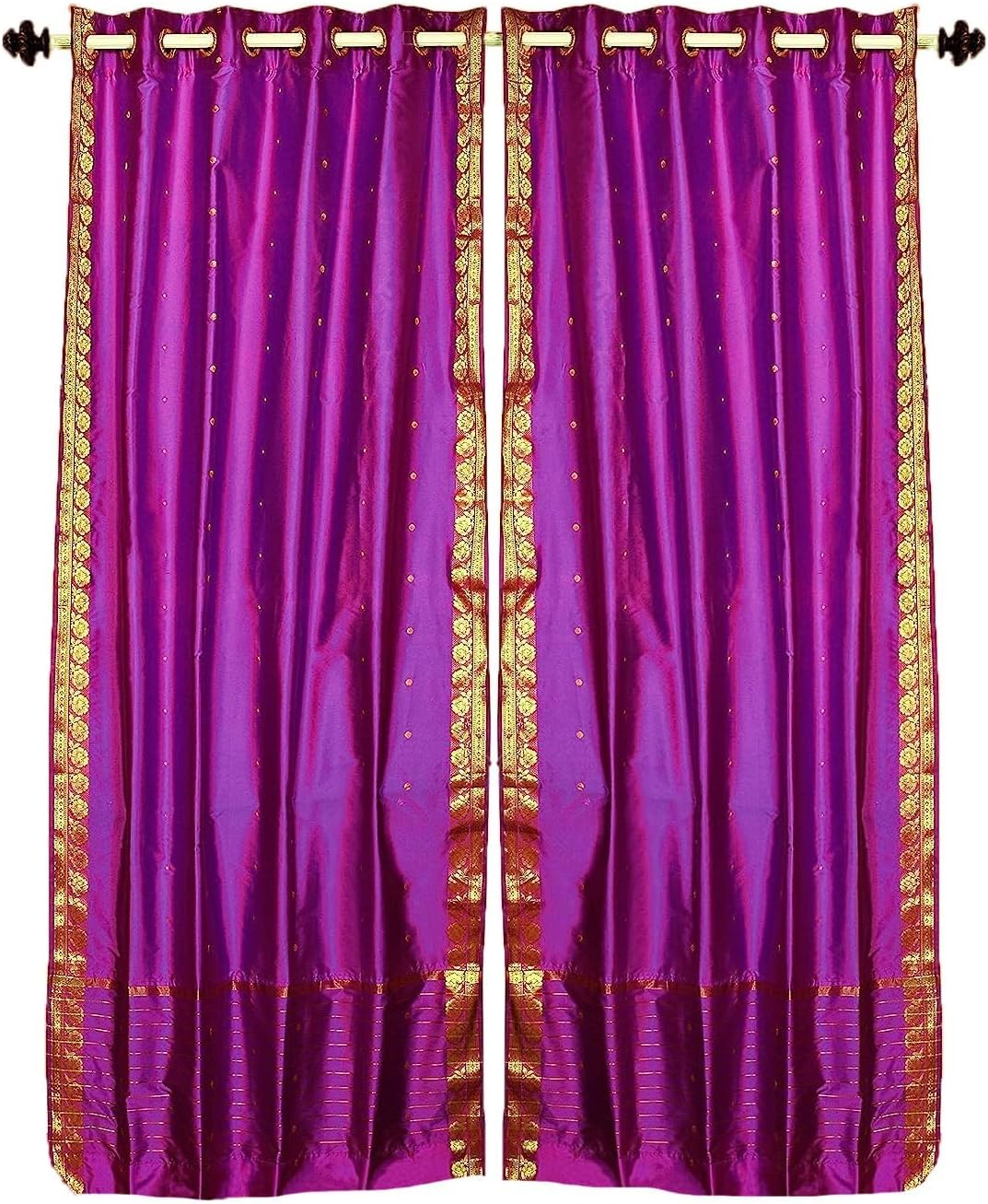 Handcrafted Violet Red Indian Sari Curtains, Tiebacks Included Unlined Ring Top Sari Sheer Curtains, 43"W x 84"L, Beauty & Elegance for Living Rooms, Bedrooms, and Dining Rooms, Sold in Pairs