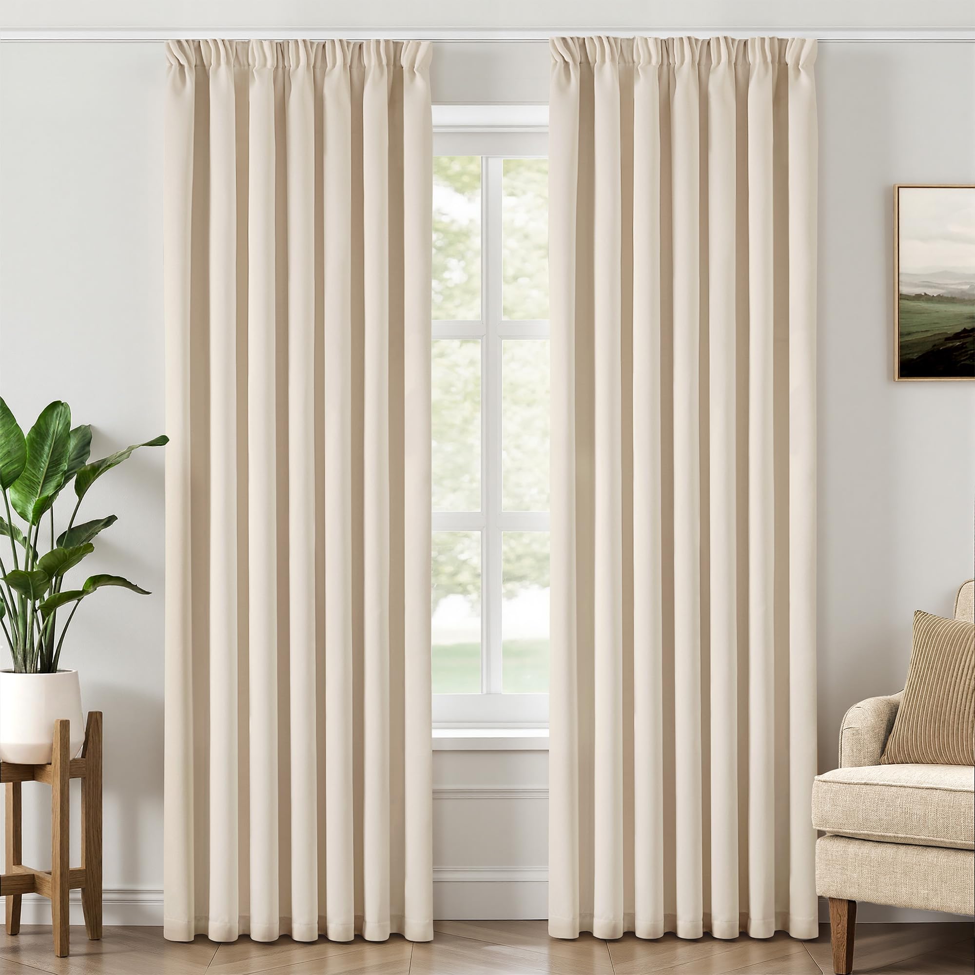 MIULEE Verdunklungsvorhänge mit Kräuselband Elfenbein-Weiß Vorhänge Blickdicht 2er Set 140x225cm Modern Gardinen Abdunkelnde Vorhänge Wohnzimmer Schlafzimmer Fenster Gardine Verdunkelung Thermovorhang