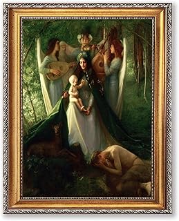Vintage Framed Angelic Gathering Wall Art Canvas Print Oil Paintings Reproduction World Classics Retro Elegant Poster Painting Pictures Wall Decor Home Decor for Living Room Bedroom (Retro Framed,16L"X20W")