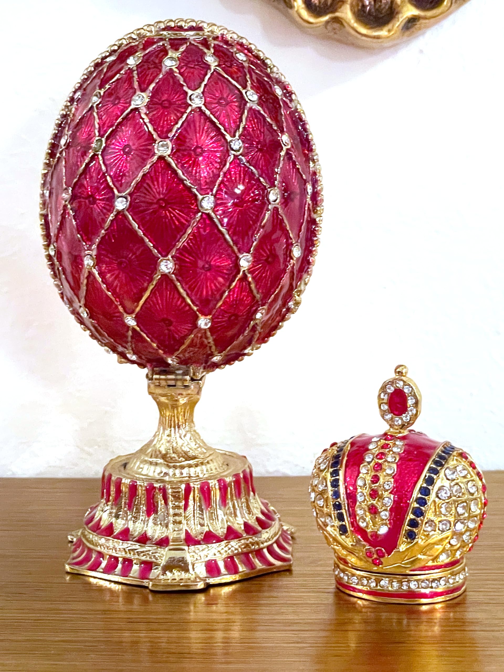 Amazon.com: Pierre Lorren 俄羅斯帝國風格Faberge 雞蛋和手鍊華麗Faberge 蛋皇家皇冠加冕俄羅斯蛋Fabergé  飾品新娘結婚禮物創意奧地利水晶鑽石24kt金手工製作: