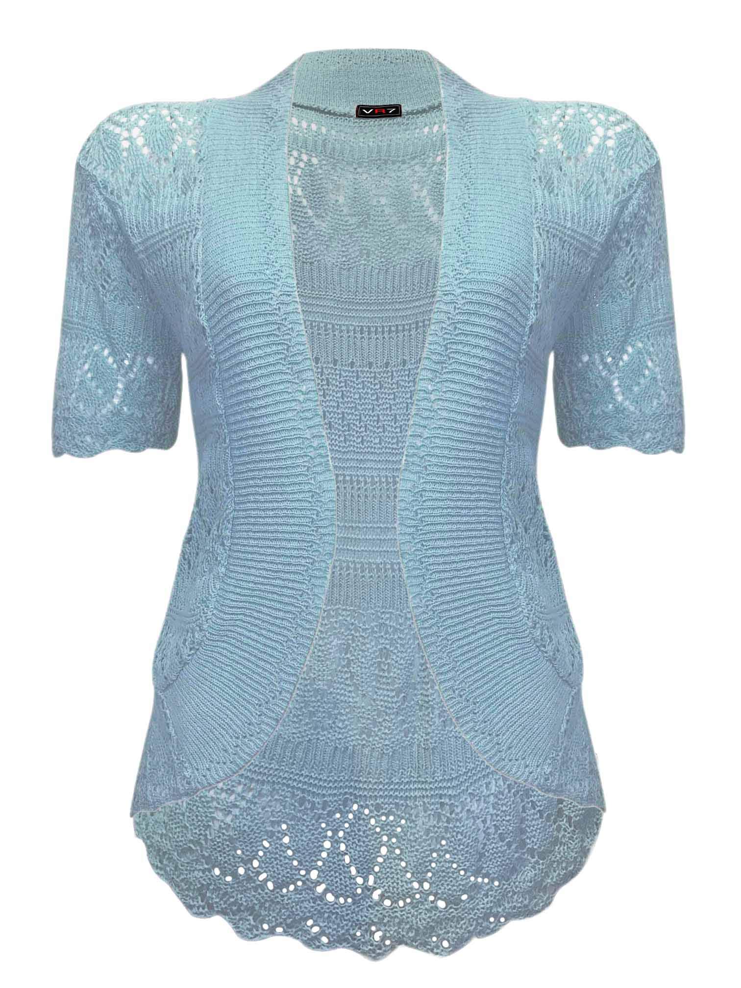 Vr7 Women's Sky Blue Bolero Cardigans For Shrugs Light Weight Short Sleeves Knitted Shrug Crochet Lace Cardigan Cotton Summer Kimono Jackets Uk Casual Cropped Bolero For Evening Dress