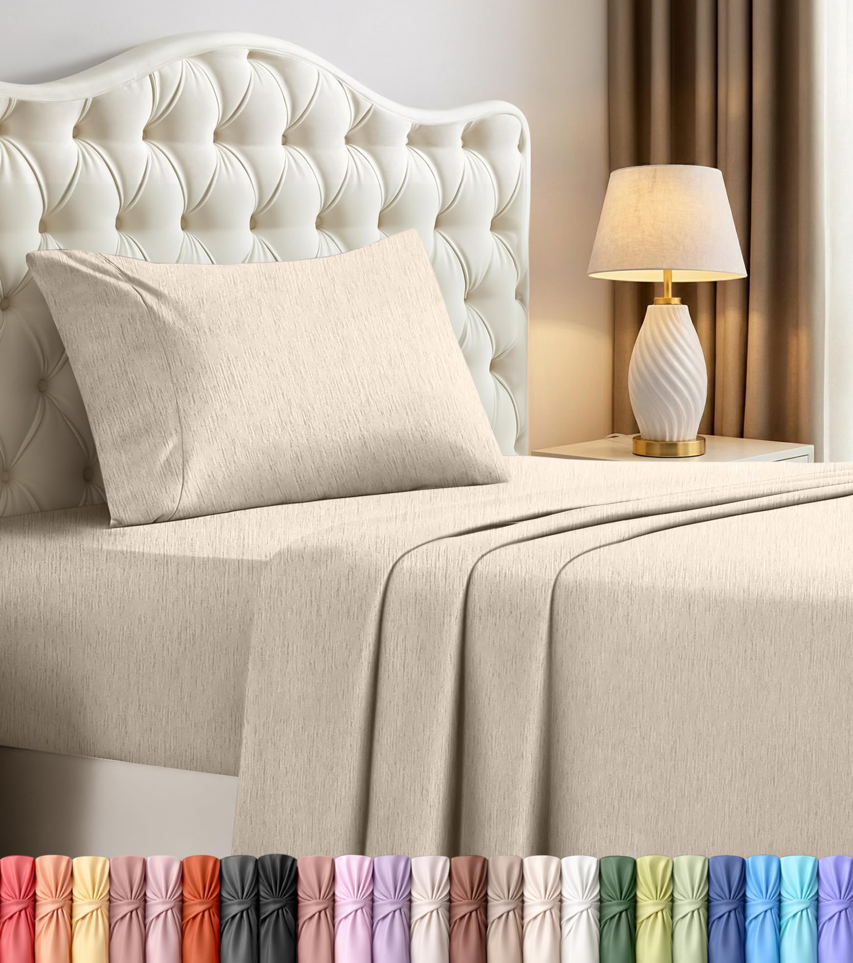 twin sheet set, 3 pieces 16" deep pocket hotel luxury sheets, heather beige