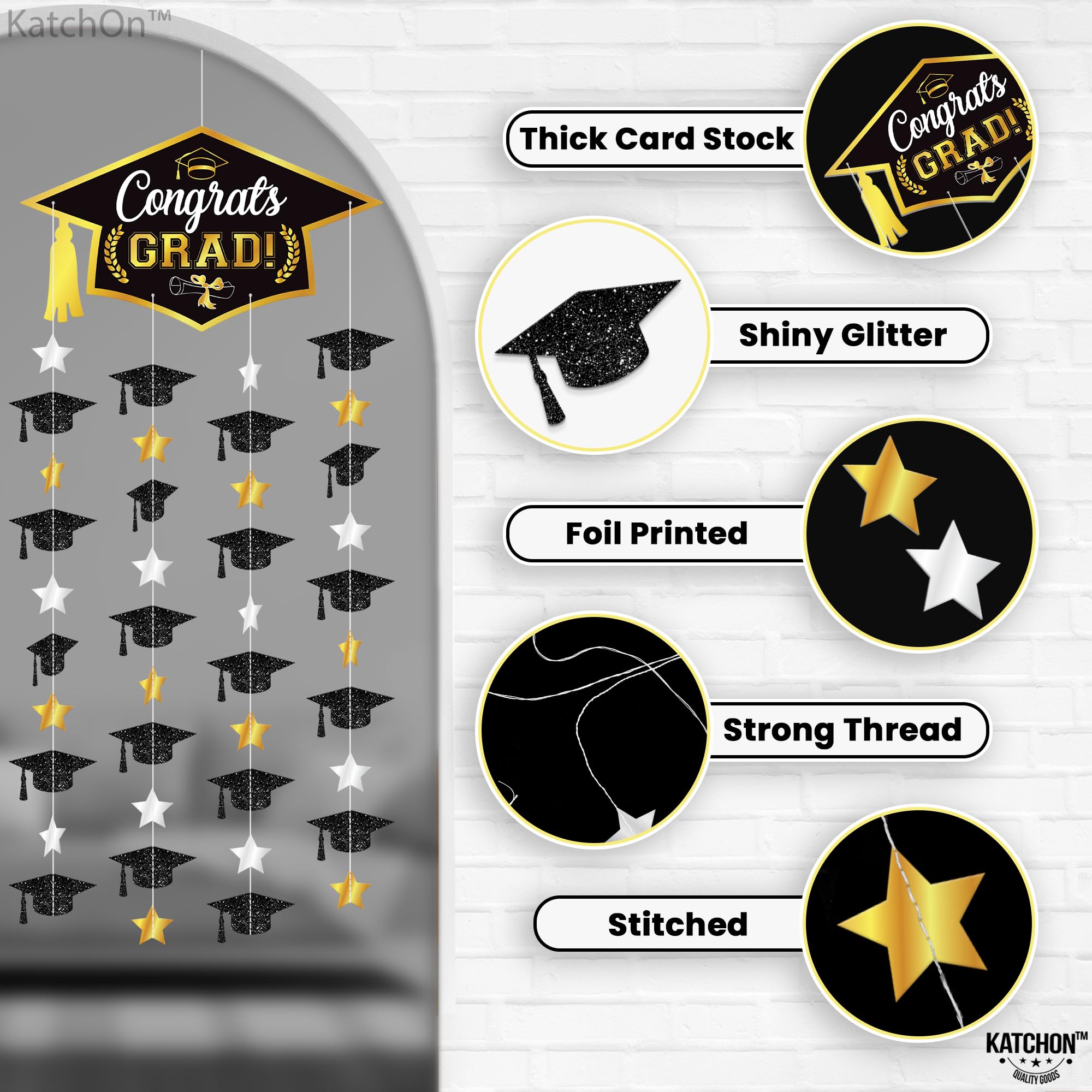 KatchOn, Black and Gold Graduation Cap Garland - Pack Of 2, No DIY, Black Gold, Large - Image 3