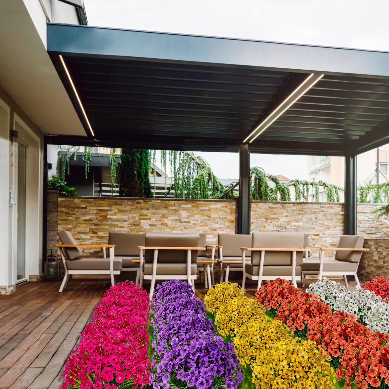 21 Rami Di Fiori Artificiali Rossi Per Esterni – UV Resistenti, Non Sbiadiscono – Arbusti Finti In Plastica Per Giardino E Casa