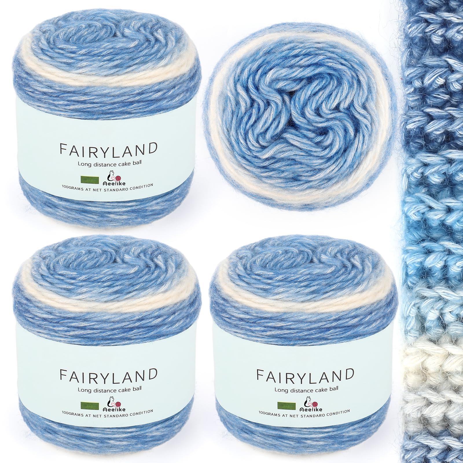 Aeelike 400g Farbverlaufsgarn Baumwolle zum Häkeln, 245m Super leichte Gradient Cupcakes Bobbel, Superweiche Mehrfarbiges Air Wolle zum Babydecke Pullover Schal Hüte, Ombré Knitting Yarn Set Blau-Gelb