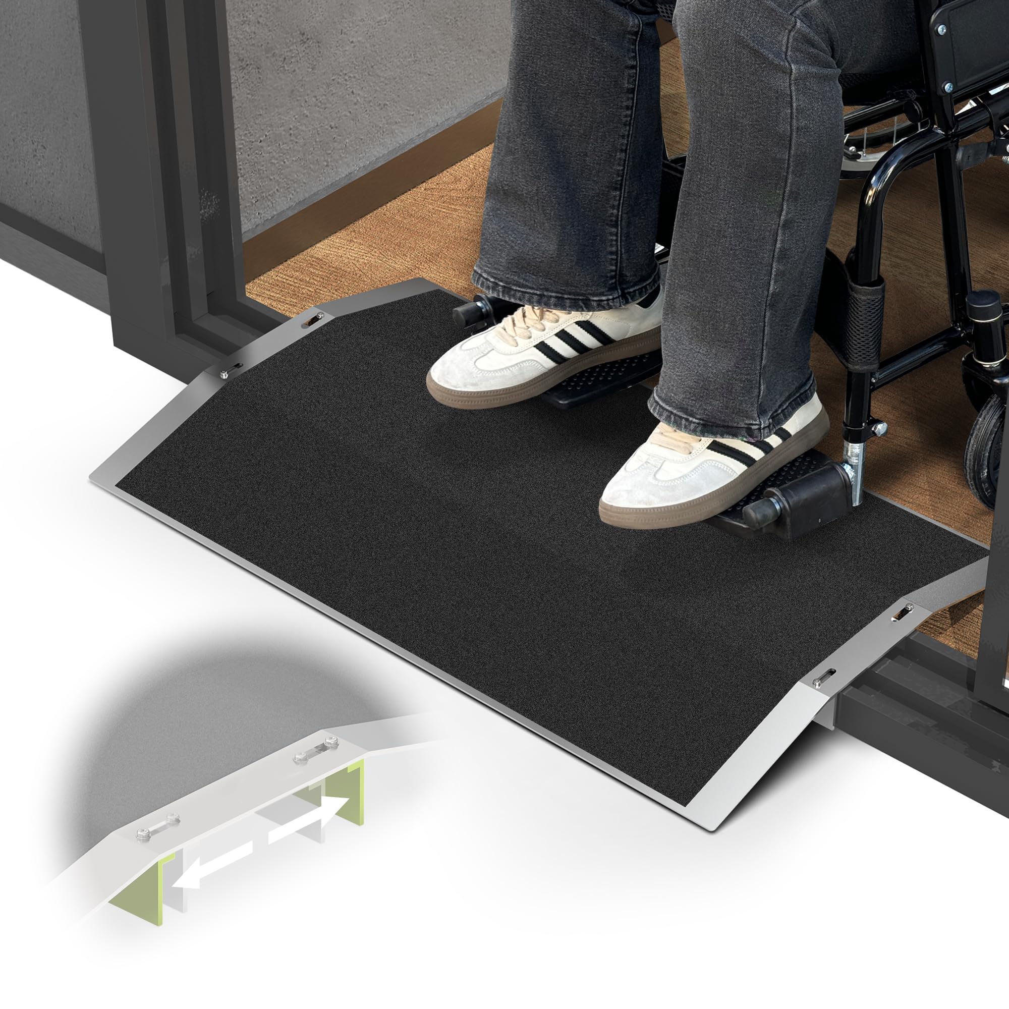 70cm L × 4cm H Bridge Threshold Ramp for Doorways, Fits 7–13 cm Wide Thresholds with Adjustable Support Bars, Non-Slip Aluminum Wheelchair Ramp for Home Steps, Sliding Door Ramp for Wheelchair | Wide Aluminium Ramp, 70 cm Long, 4 cm High, Adjustable Support (7–13 cm), Anti-Slip, for Scooters, Wheelchairs, Entrances-image-16