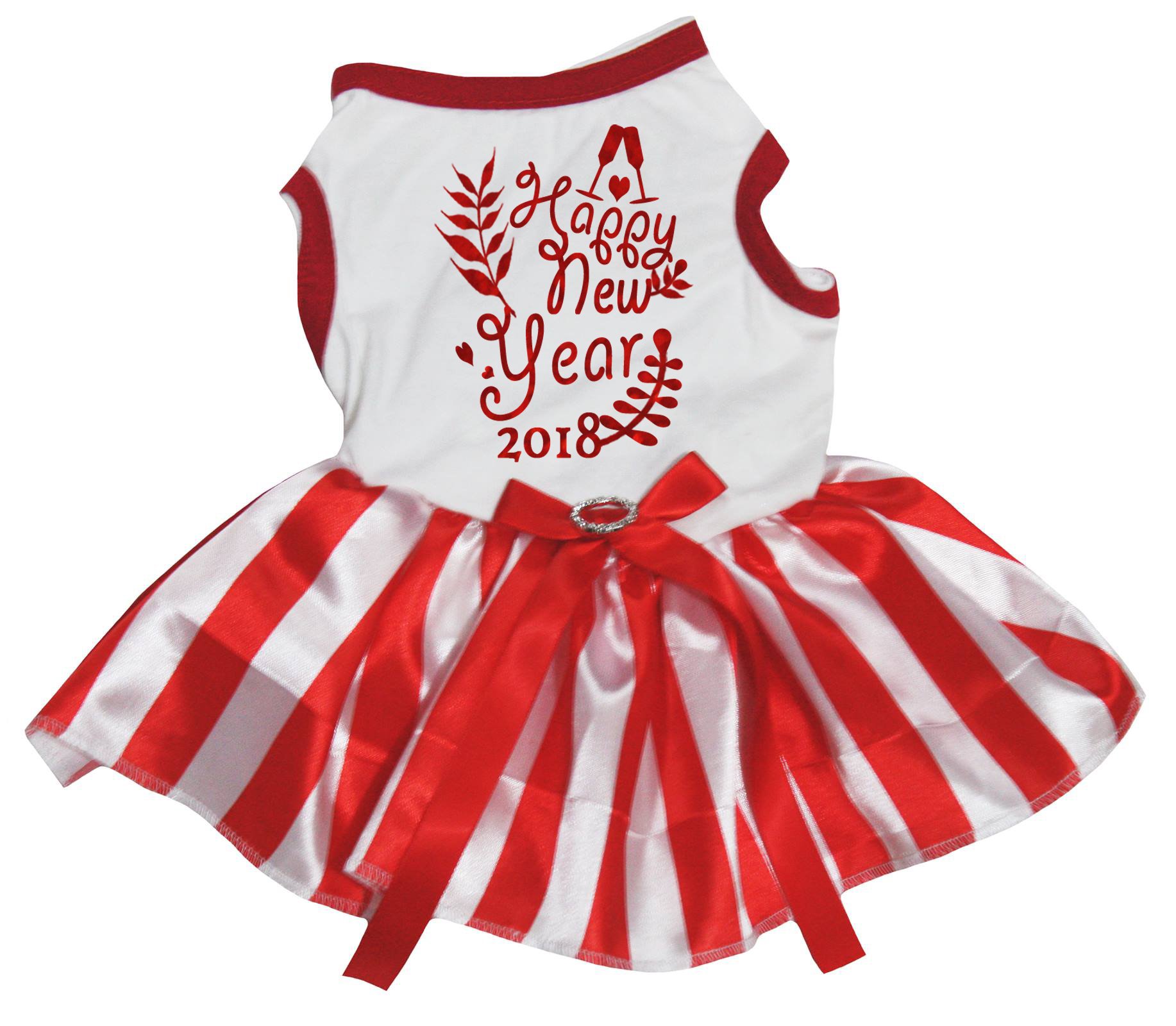 Robe chiot et chien rayée rouge et blanc pour le Nouvel An