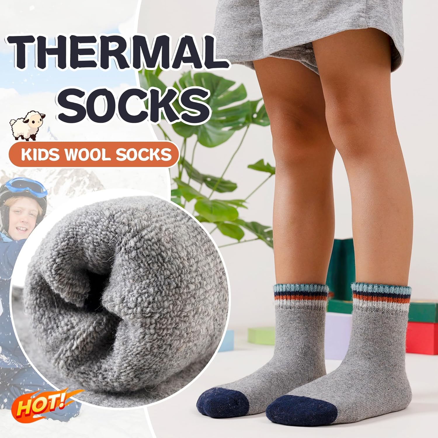 Eyean Kids Merino Wool Socks Boys Girls Thermal Winter Hiking Warm Thick Boot Cozy Toddler Crew Socks 6 Pairs - Image 4