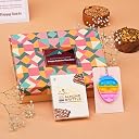 Omay Foods Joyful Delights Rakhi Gift Hamper for Kids | 7 Pcs | Healthy Snacks, Chocolate, Pop-It Keychain & Kids Rakhi | Rakhi Box for Boys Girls and Nephew | Children Rakhi Gift gallery image