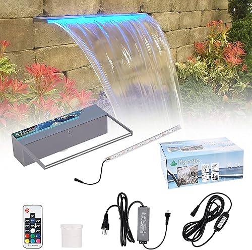 Miniatura 8 de PONDO - Fuente de piscina iluminada de 24 pulgadas con LED 7 colores cambiantes y control remoto, cascada acrílica para descenso transparente jardín