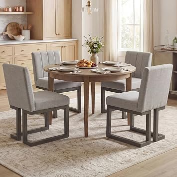 GIANTEX Wooden Dining Chairs Set of 4, Farmhouse Upholstered Kitchen Chairs