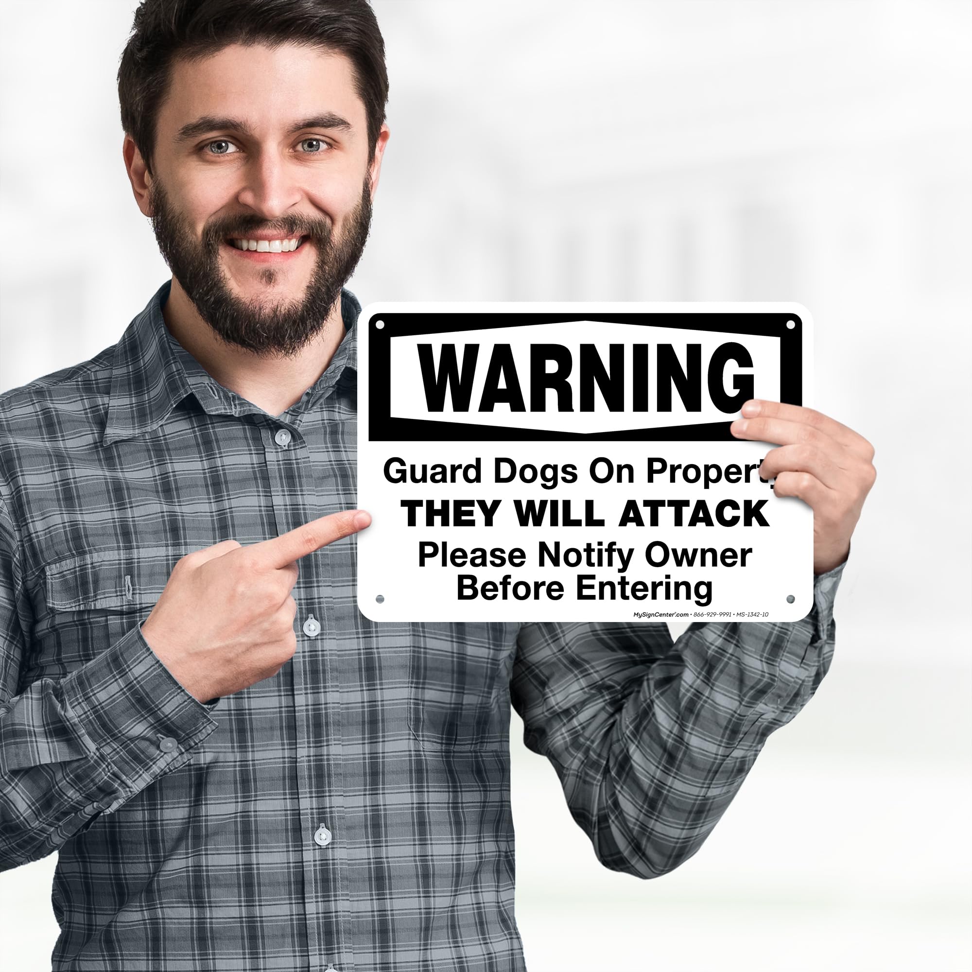 Warning Guard Dogs on Property They Will Attack Please Notify Owner Before Entering Sign, 7x10 Inches, 55 mil thick HDPE (high density polyethylene), Made in USA by My Sign Center