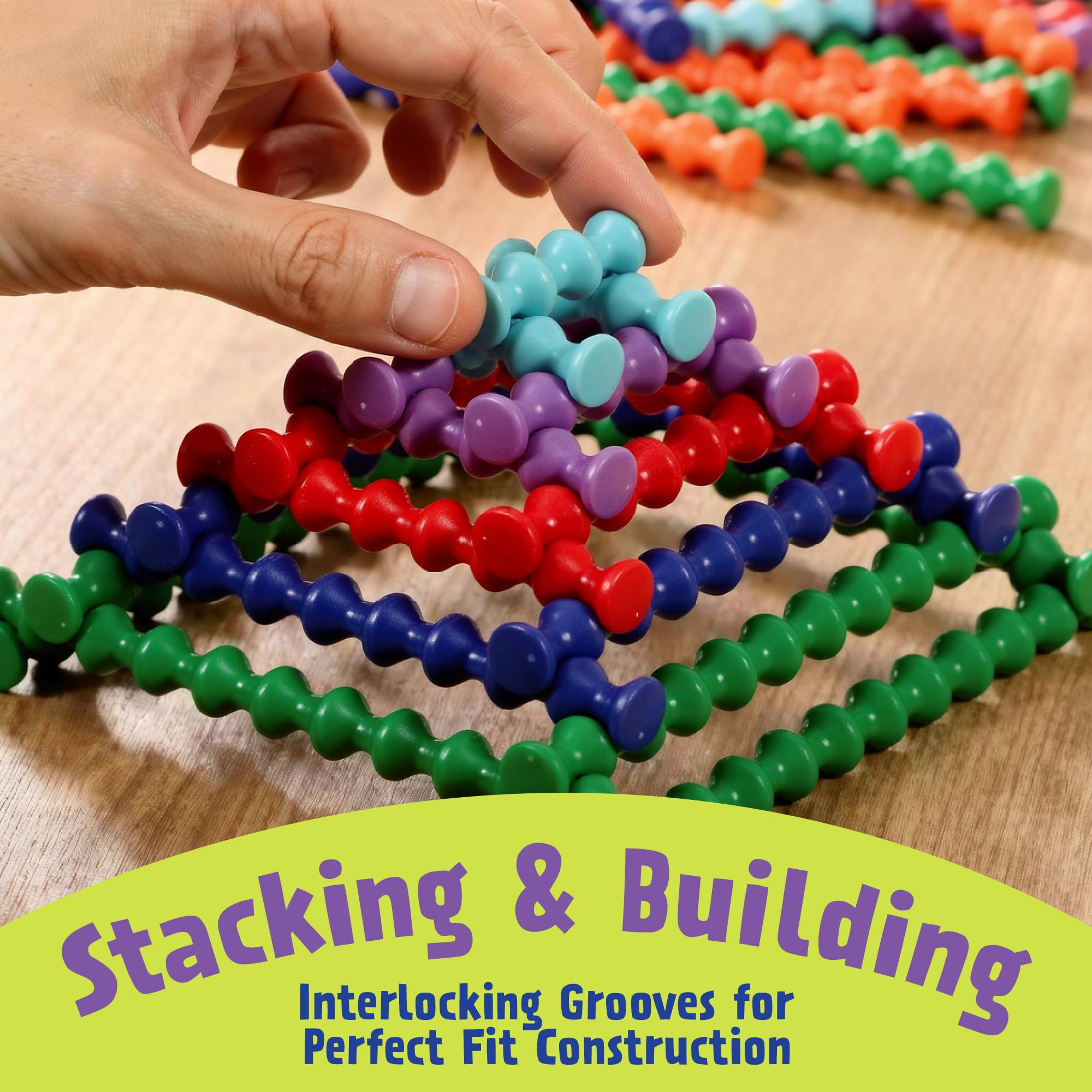 POPULAR PLAYTHINGS Playstix Construction Toy Set with Building Sticks for STEM and Classroom Use, for Kids Ages 4 and Up - 150 Piece Kit