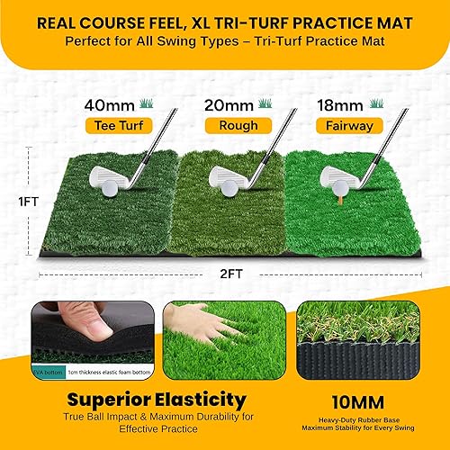 Miniatura 6 de Red de golf para patio trasero e interior Red de golf grande de 10 x 7 pies con objetivo de astillado y tapete de triple césped Ayuda de