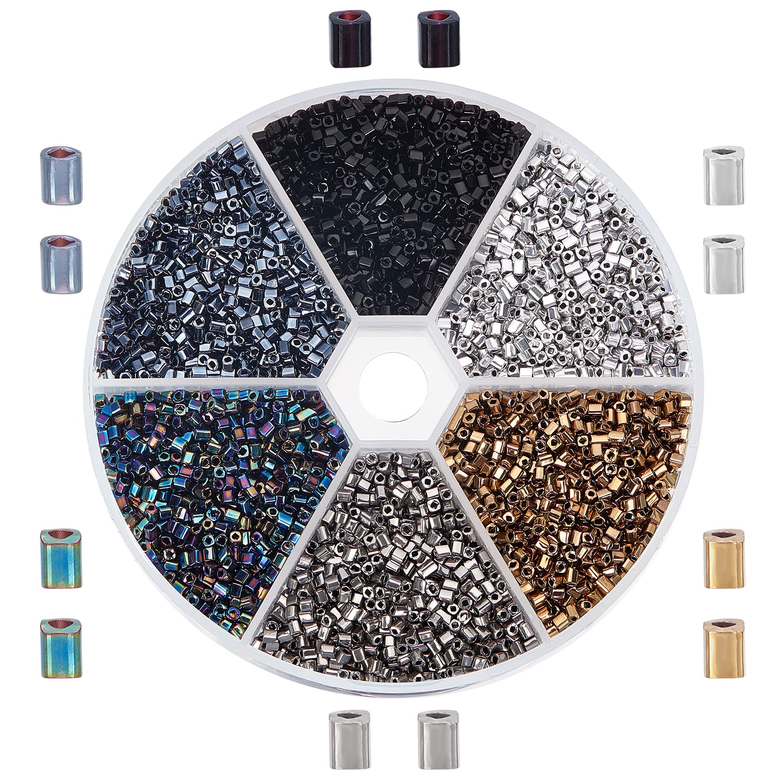 5500pcs 6 Colours Square Seed Beads Glass Waist Beads Punk Style Square Bead Metallic Opaque Craft Bead Mini Spacers for Necklace Bracelet Jewellery Making