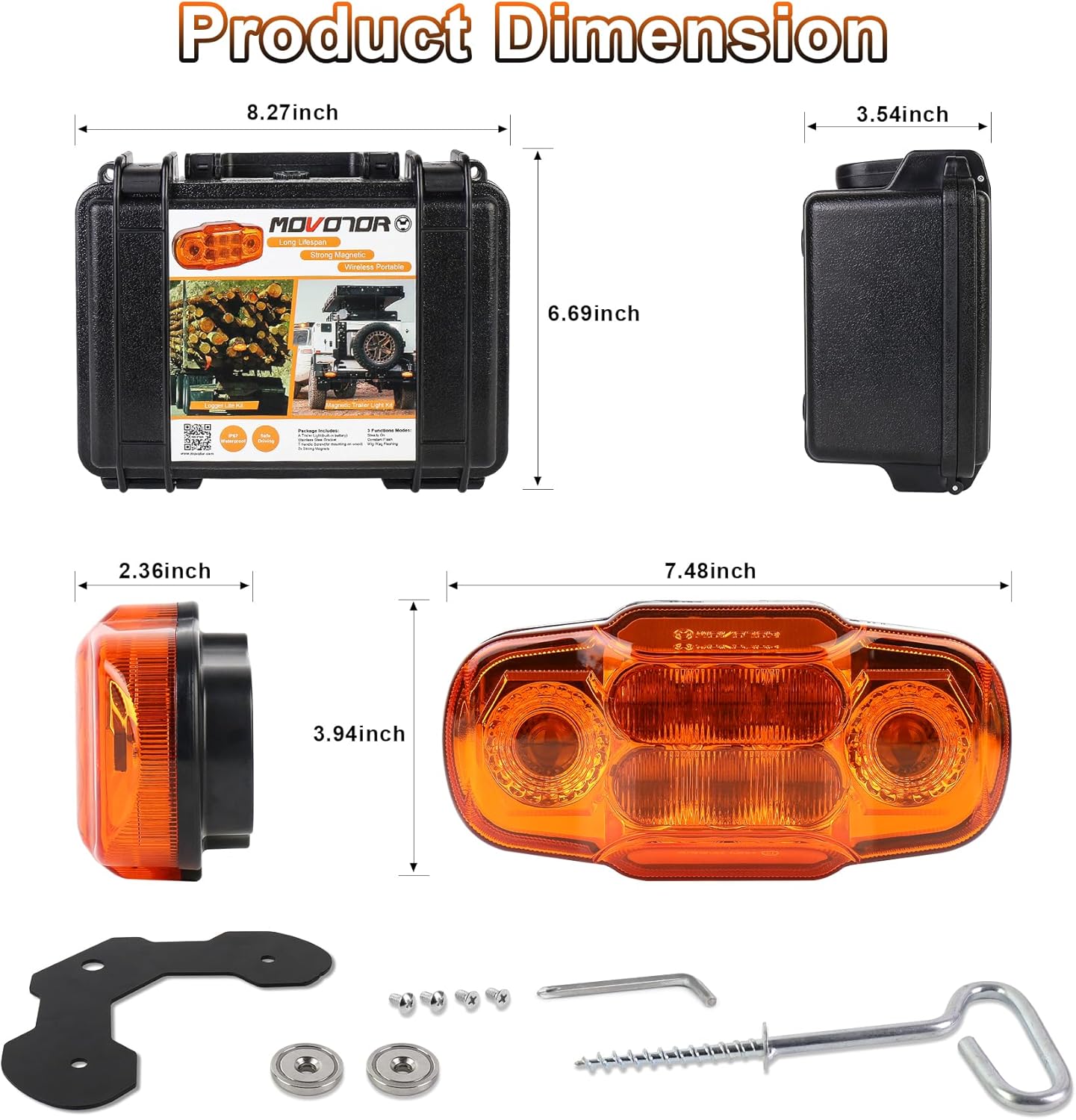 Wireless Logger Light Kit, Magnetic Amber LED Warning Beacon Light 3 Flashing Modes Trailer Light kit for Logging Truck, Boat Trailer, Camper, RV, 1PCS