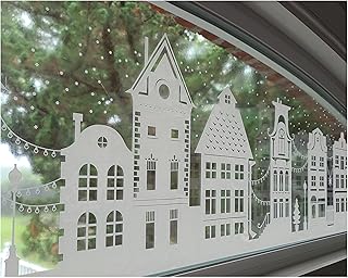 47" White Christmas Window Cling. Dickens Village Street Scene Window Border Christmas Decoration. Snowy Winter Reusable Non-Adhesive Holiday Window Stickers and Door Decor. Made in America.