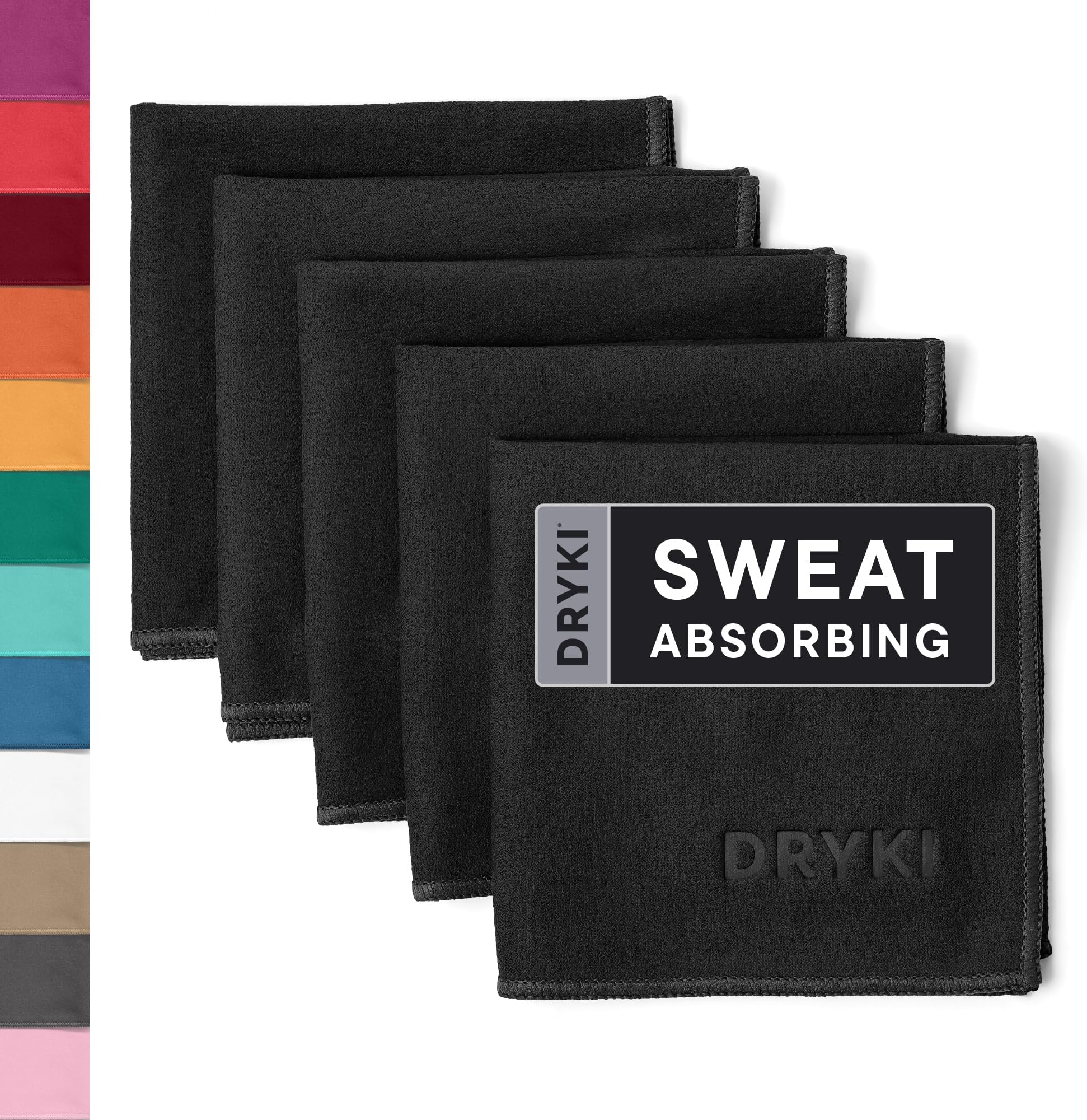 Sweat Absorbing Handkerchiefs - The Original Pocket-Sized Sweat Towels - Quick-Dry Microfiber Sweat Rags for Face, Hands, & Body - Men & Women - Gym, Sports, and Work (Black: 5 Pack)