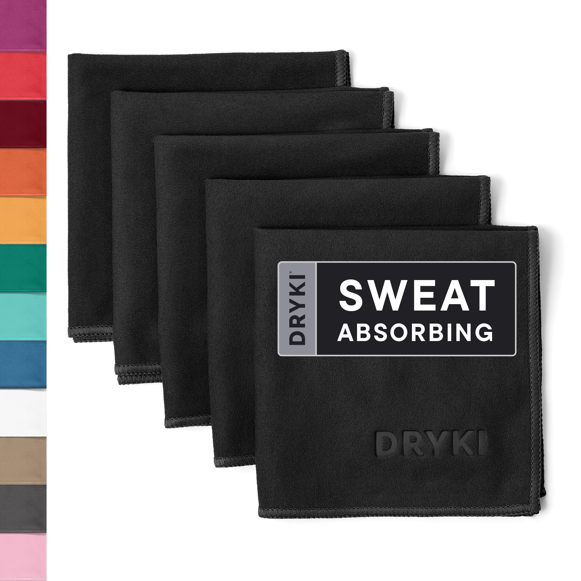 Sweat Absorbing Handkerchiefs - The Original Pocket-Sized Sweat Towels - Quick-Dry Microfiber Sweat Rags for Face, Hands, & Body - Men & Women - Gym, Sports, and Work (Black: 5 Pack)