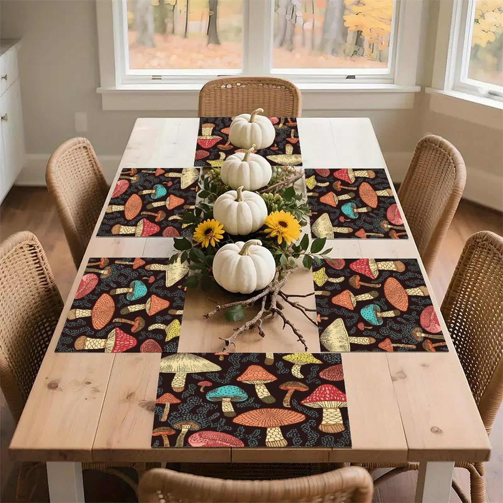 Mushroom Placemats Non-Slip Heat Resistant Table Mats Flax Washable Cloth Place Mats Easy to Clean Premium Placemat for Kitchen Dining Table Decor Party Outdoor