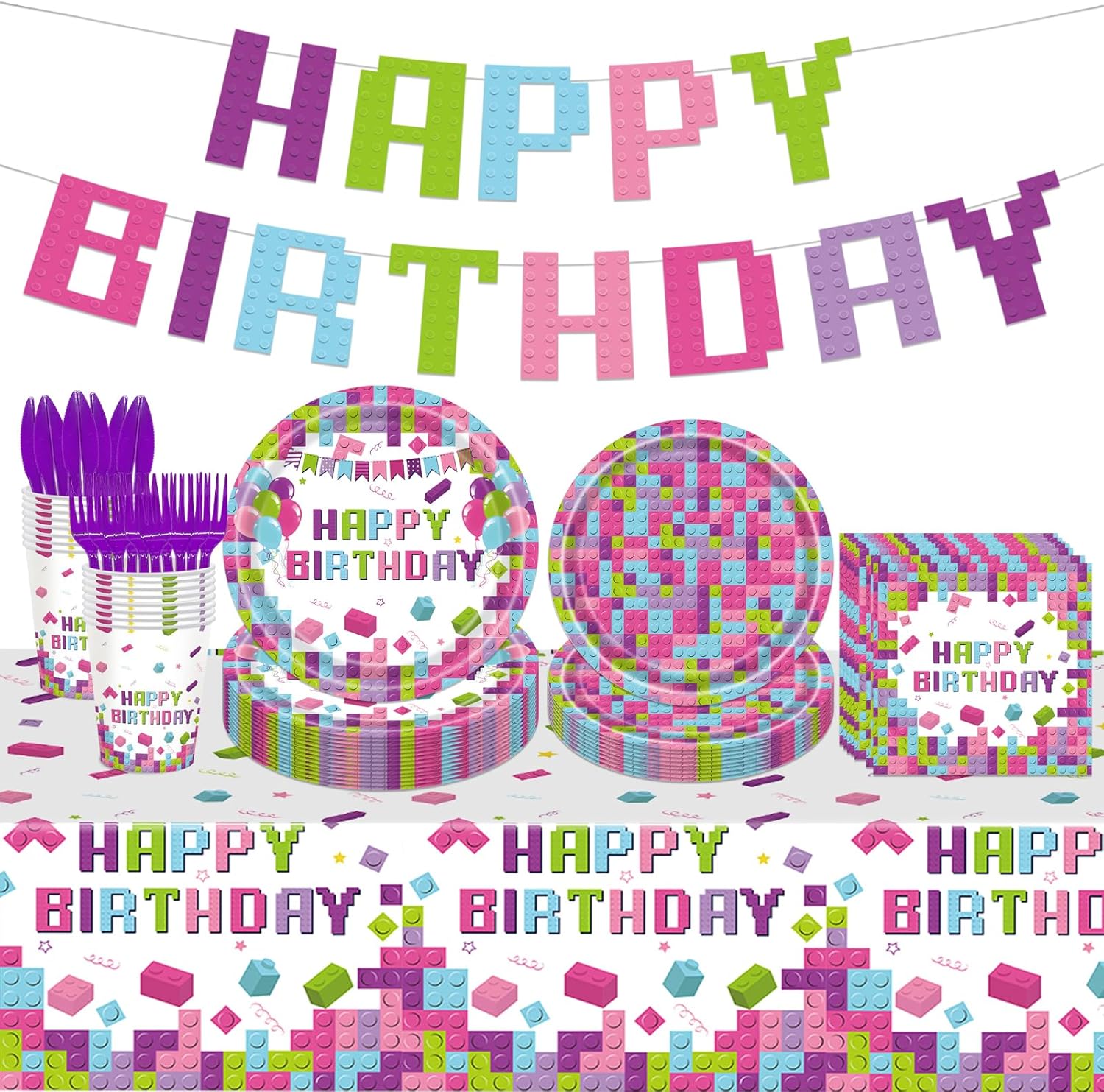 98PCS Building Blocks Birthday Party Supplies Building Blocks Party Decoration Boys Girls Colorful Building Blocks Theme Paper Plates and Napkins Tableware Set Tablecloth Banner Serve 16 98PCS Building Blocks Birthday Party Supplies Building Blocks Party Decoration Boys Girls Colorful Building Blocks Theme Paper Plates and Napkins Tableware Set Tablecloth Banner Serve 16