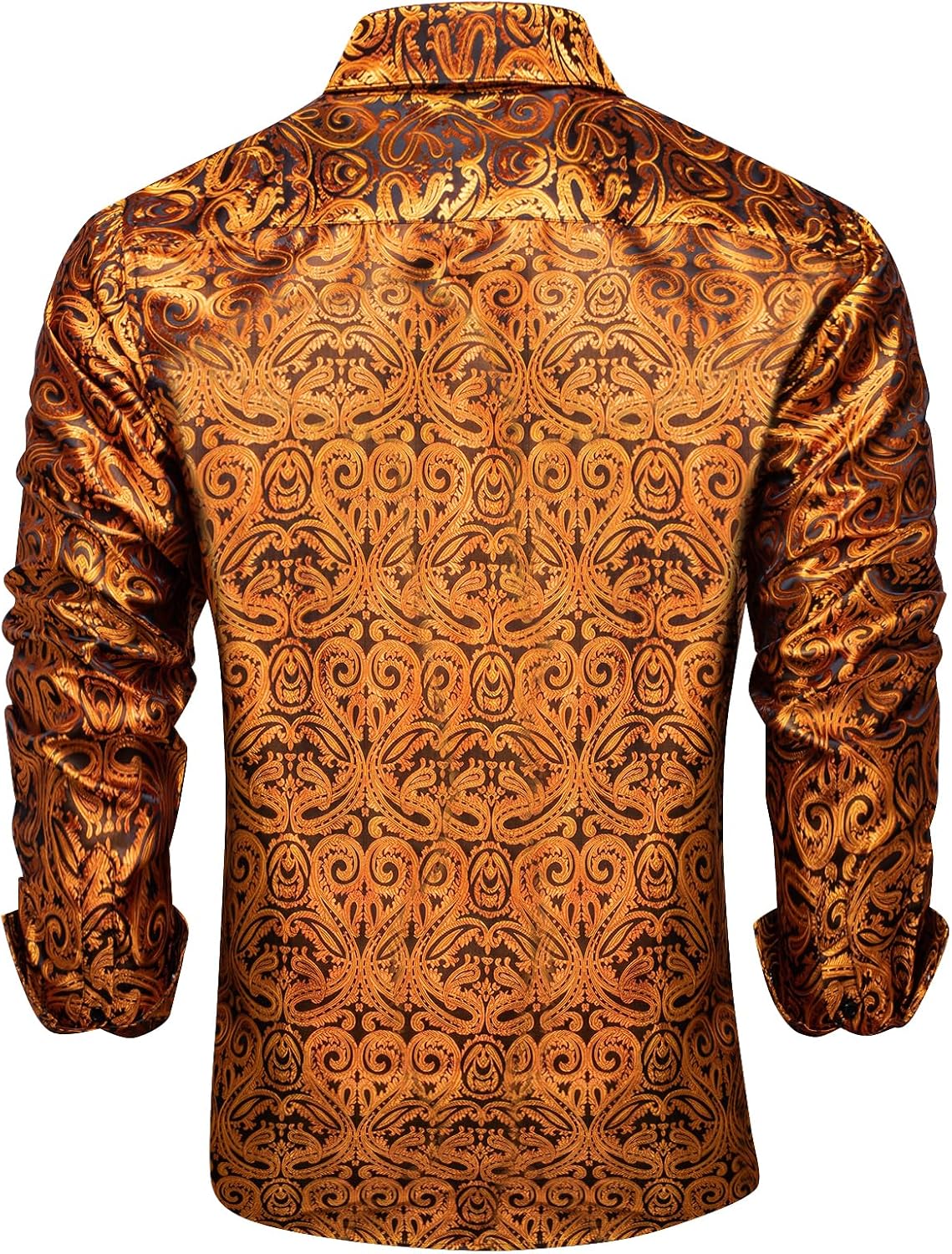 DiBanGu Men's Silk Paisley Dress Shirt Formal Long Sleeve Button-Down Casual Shirts for Wedding Party