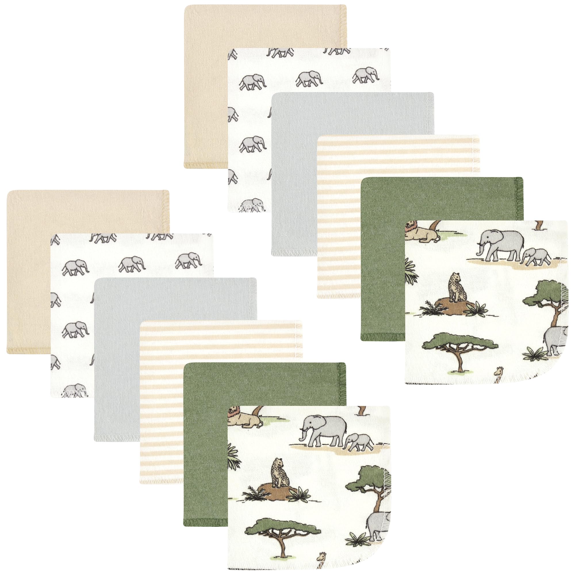 Hudson Baby Unisex Baby Flannel Cotton Poly Washcloths, Going On Safari 12Pk, One Size