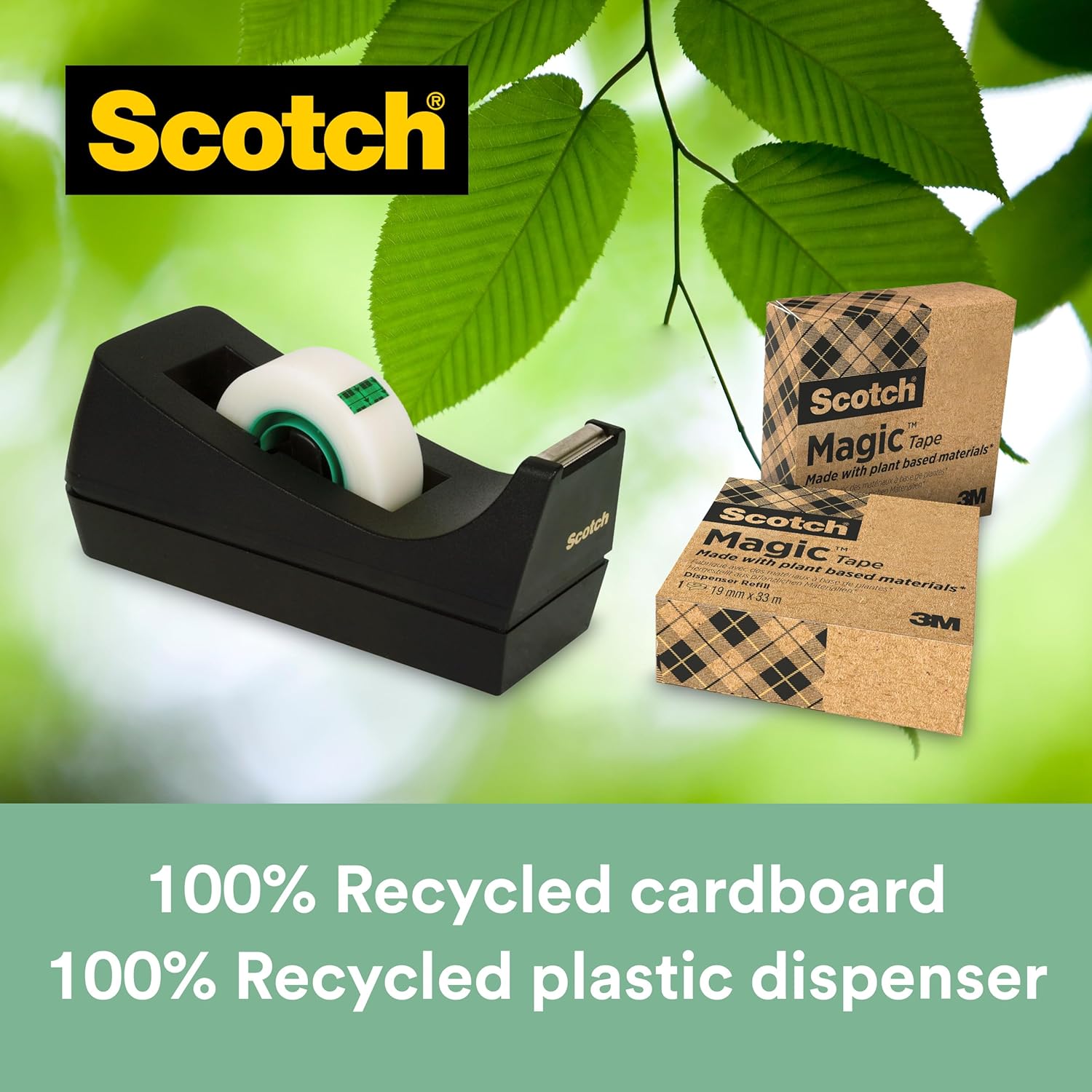 Scotch Magic Tape Dispenser - 1 C38 Scotch Dispenser with 3 Rolls of Scotch Magic Tape - Holds Tape Up to 19 mm x 33 m - Refillable Sticky Tape Dispenser for School, Home and Office - Black