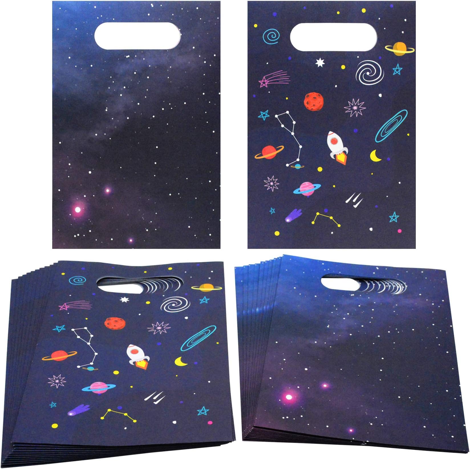 24Pcs Outer Space Party Favors Treat Bags Galaxy Planets Rocket Design Kids Birthday Party Favor Candy Cookie Goodie Paper Bags