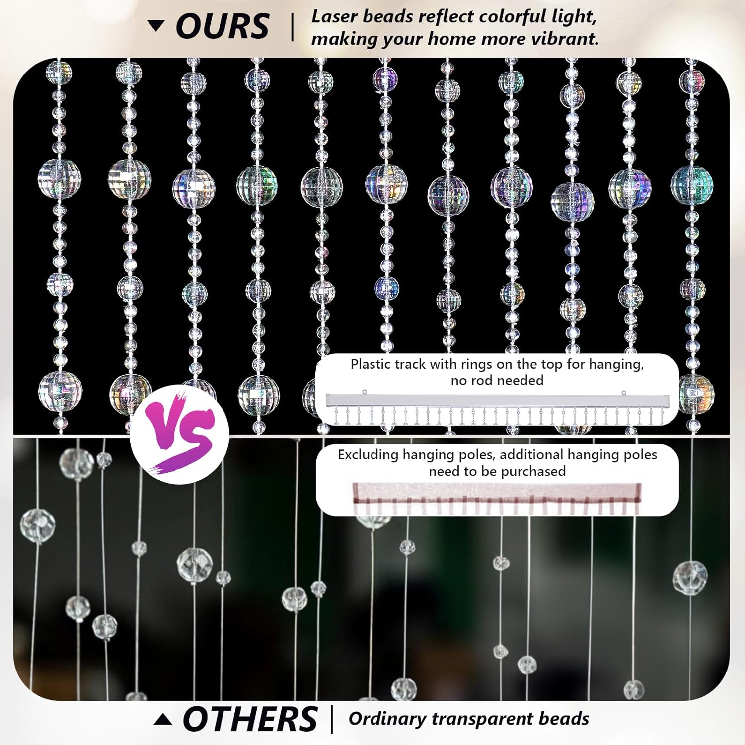 ANMINY 30 Strands Beaded Curtains Doorways Iridescent Crystal Door Beads Curtains High-Density Acrylic Hanging Doorway String Curtains for Window Room Wedding 35" x 79" - Disco Balls