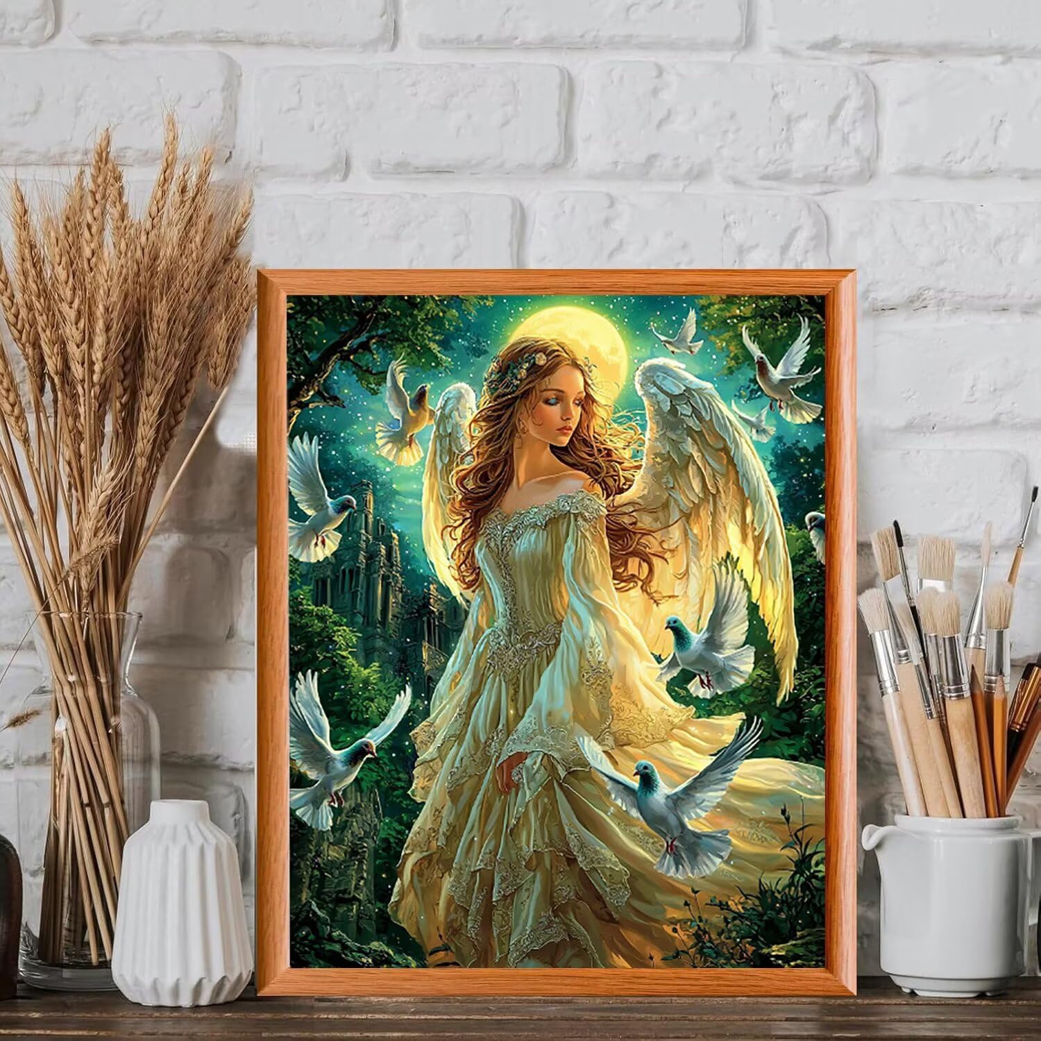 WEISHIWE Anioł i biały gołąb Malowanie według numerów Dorosłych, 60x80cm w
