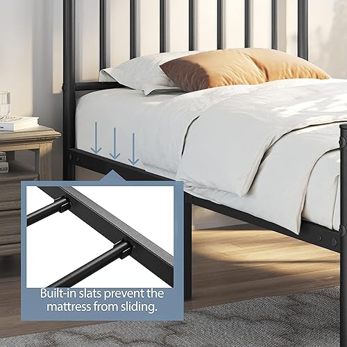 Miniatura 7 de Yaheetech Base de cama tamaño individual XL, plataforma de metal, base de colchón con cabecero y estribo, no necesita somier, almacenamiento debajo