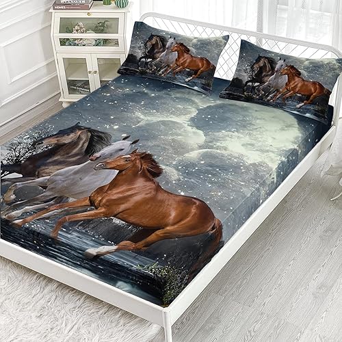 Miniatura 2 de AILONEN Juego de ropa de cama tamaño individual, diseño de caballos al galope con temática de vida silvestre para niños y adultos, decoración de