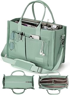 FIORETTO Canvas Tote Bag for Women: Zipper Closure, Individual Compartments, Laptop Compatible for Work, College, Teacher, Nurse - M/L/XL