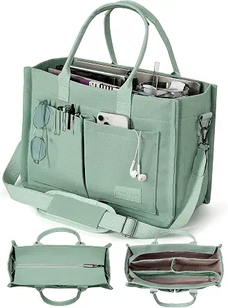 FIORETTO Canvas Tote Bag for Women with Zipper Closure & Compartments
