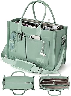 Canvas Tote Bag for Women with Zipper Closure & Individual Compartments ...