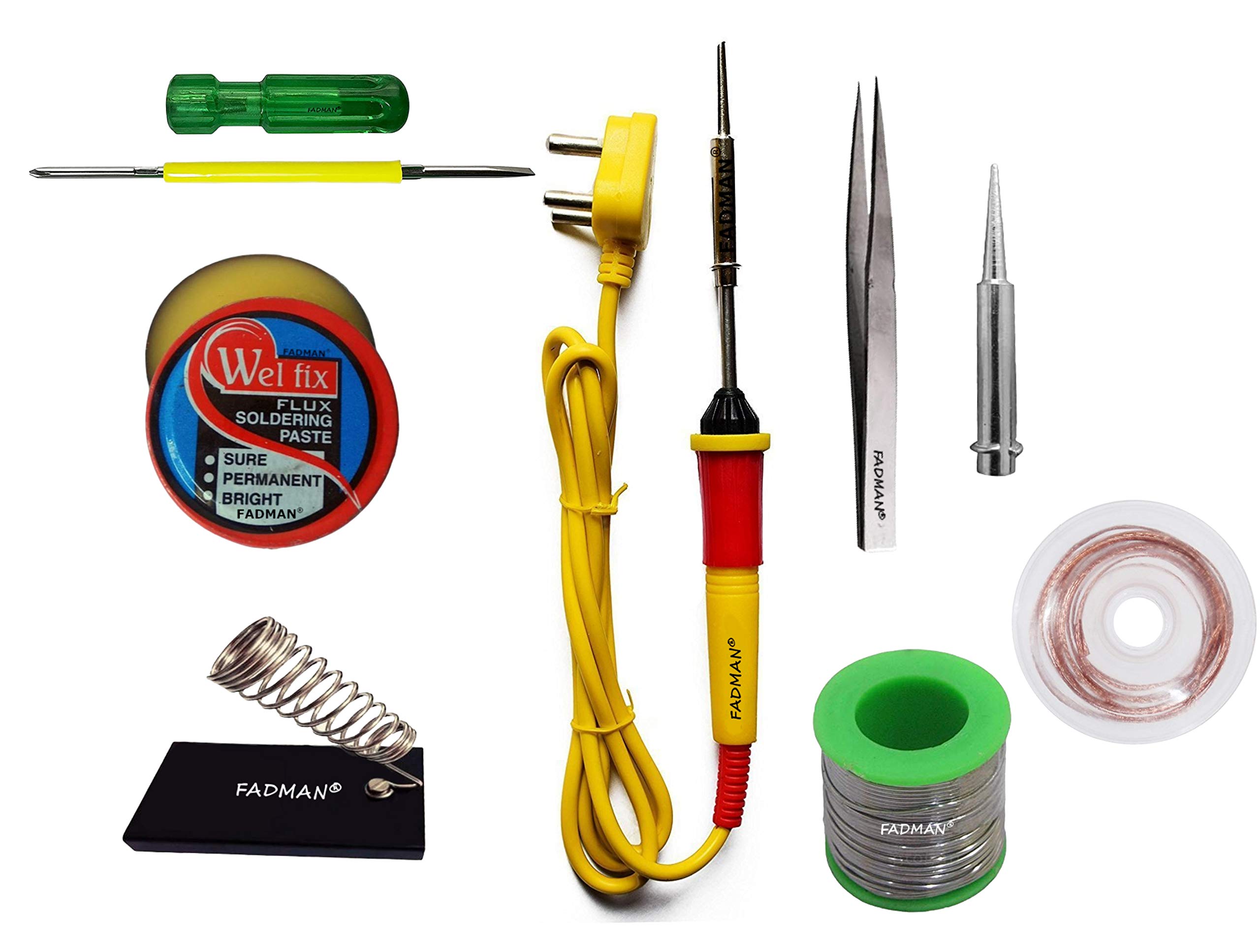 FADMAN BASIC COMPLETE KIT TYPE-8 SOLDERING IRON KIT | 2IN1 SCREW DRIVER | DESOLDER WICK | TWEEZER | BIT | STAND | SOLDER WIRE | PASTE | YELLOW SOLDERING IRON | (B08R6B7DSY) Amazon Price History, Amazon Price Tracker