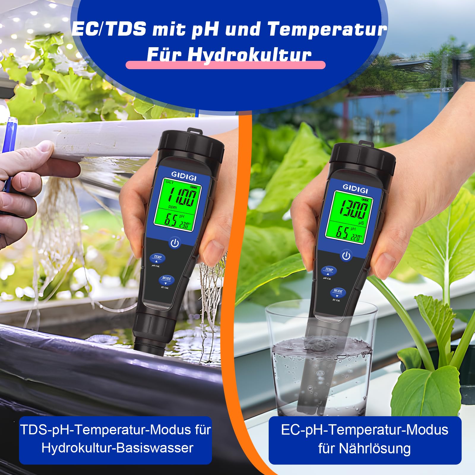 pH Messgerät Salztester für Pool,Digitales 5-in-1 pH TDS EC Salzgehaltmessgerät mit Kalibrierungslösungssatz, pH ppm Meter für Salzwasserpool, Aquarium, Whirlpool, Spa, Hydrokultur, Hausgebräu