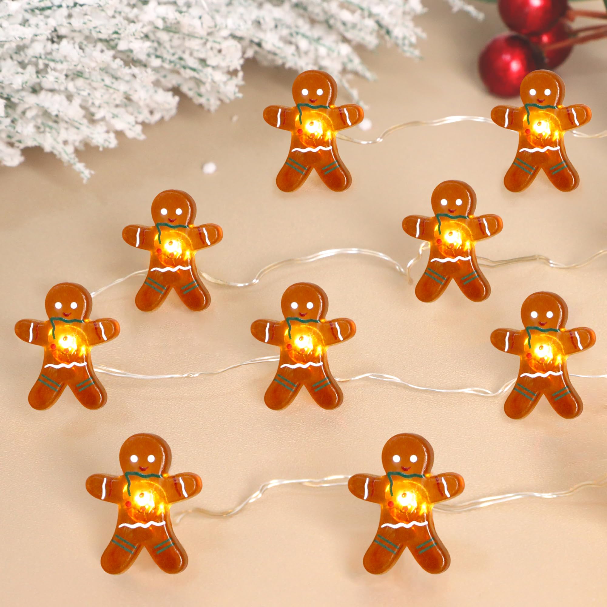Impress Life Festliche Dekoration Lichterkette, Lebkuchenmann Cookies 3.0 m 40 LEDs mit Batterie/USB Powered Dimmbar Lichterkette mit Fernbedienung für Haus Schlafzimmer Dekorativ Hochzeit Zuhause