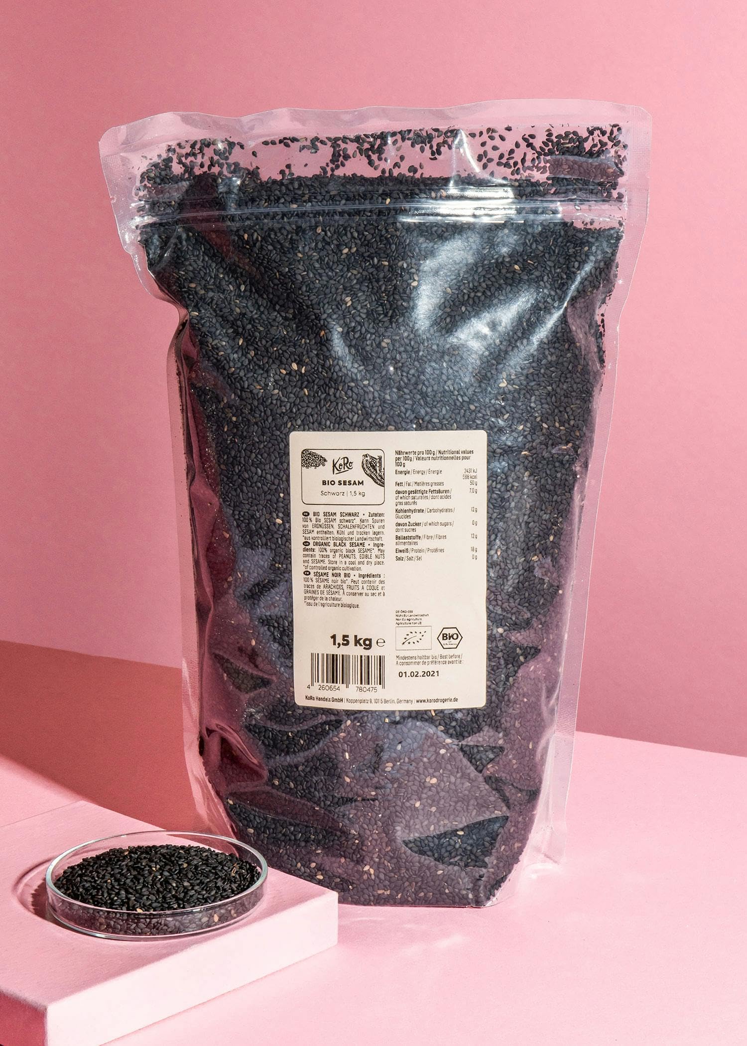 KoRo - Semi di sesamo neri bio 1,5 kg - Superfood ricco di nutrienti e dal sapore nocciolato - Alto contenuto di proteine