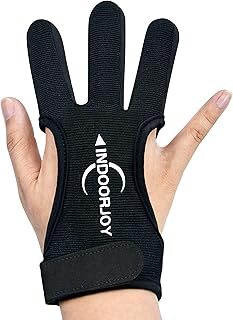 IndoorJoy Archery Gloves - Three Finger Protective Gloves for Men, Women, Teenagers and Adults - Beginner Archery Accessories for Hunting, with Leather Finger Guards,Finger Tabs