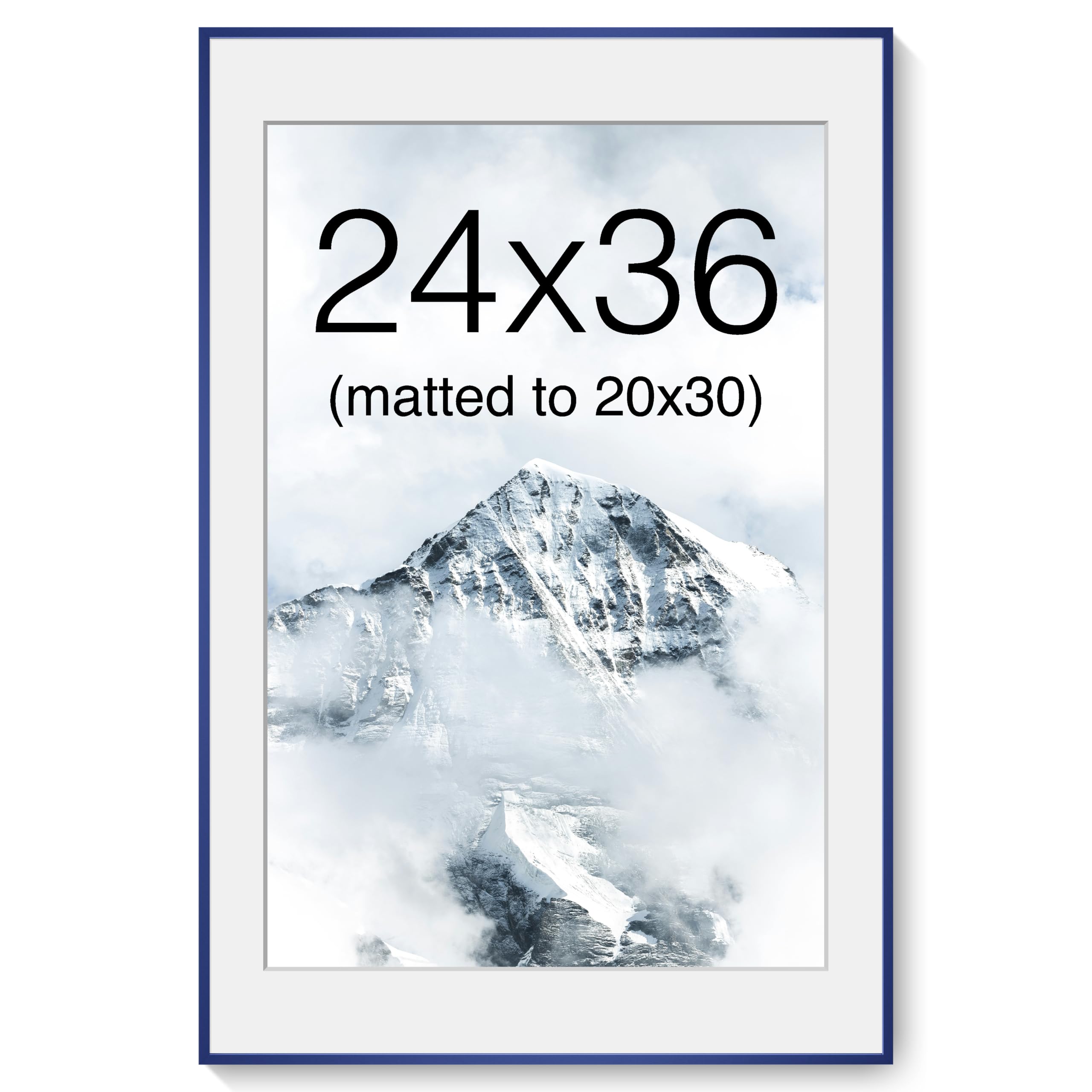Acovy 24x36 Picture Frame, Aluminum Photo Frame Matted to 20x30, 24 x 36 Poster Frame with High Definition Tempered Glass, Metal Frame for Wall, Wall Hook Included