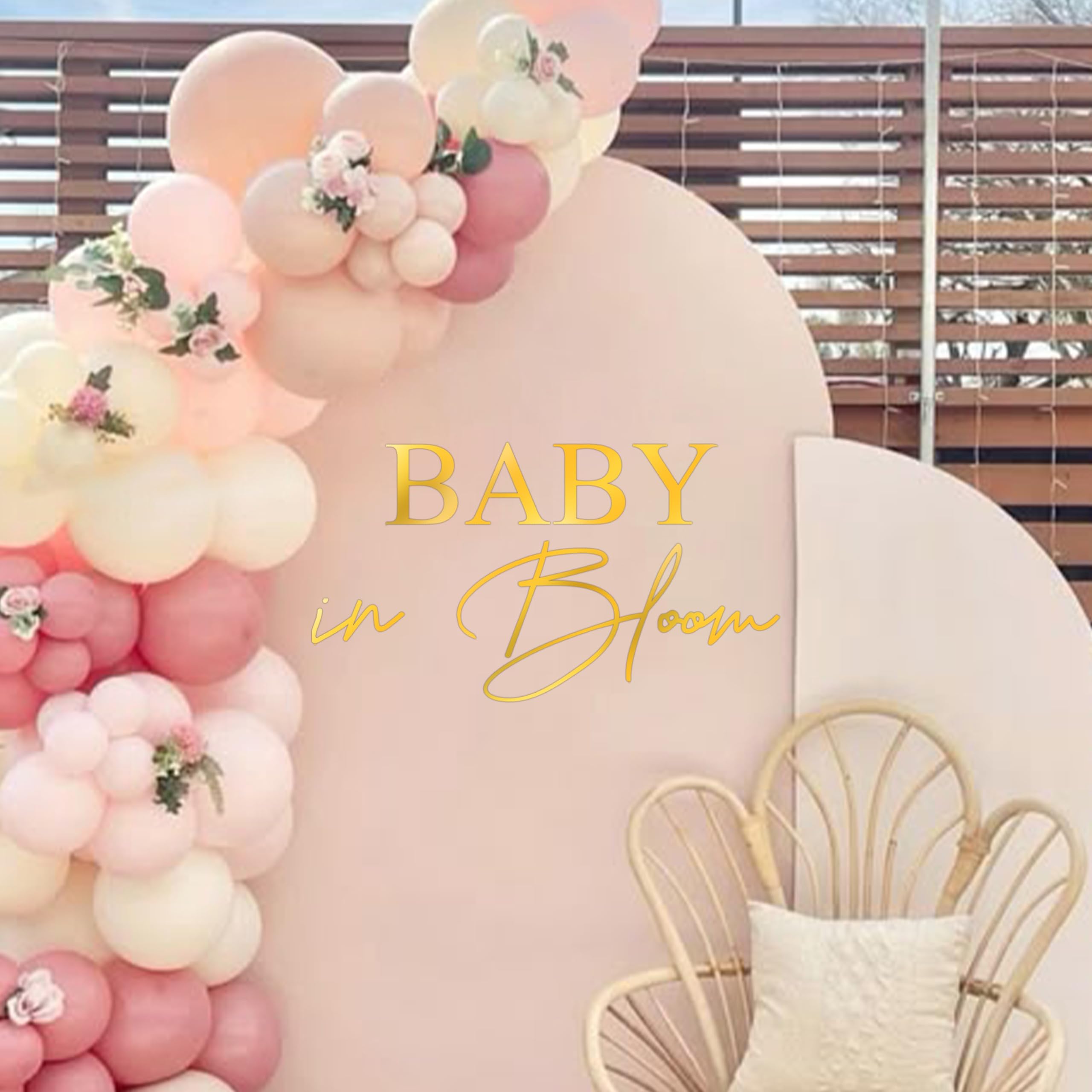 VANGNING Baby in Bloom Baby Shower Decal Sign - Gender Reveal Girl Or Boy Baby Shower Decoration, Baby in Bloom Sign for Arch Backdrop (Gold Bloom)