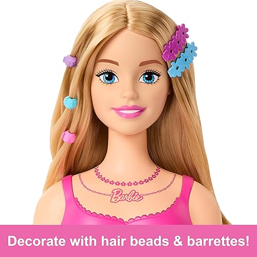 Miniatura 5 de Barbie Cabeza de estilo de muñeca, cabello rubio con 20 accesorios coloridos, cabeza de muñeca para peinar el cabello