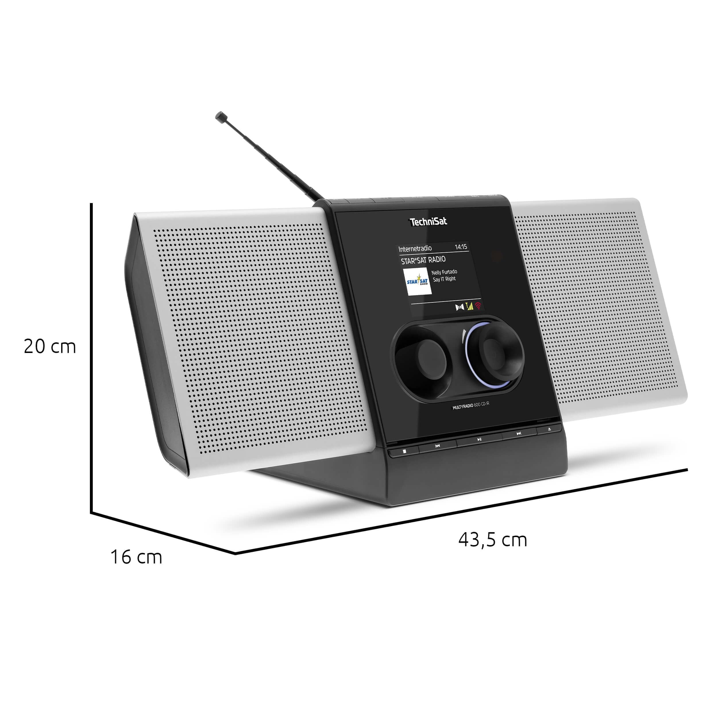 TechniSat MULTYRADIO 600 CD IR - Internetradio (Kompaktanlage, WLAN Radio, DAB+, UKW, Spotify, Bluetooth, CD-Player, USB, Farbdisplay, App-Steuerung, Fernbedienung, 40 Watt Stereo) Silber/schwarz