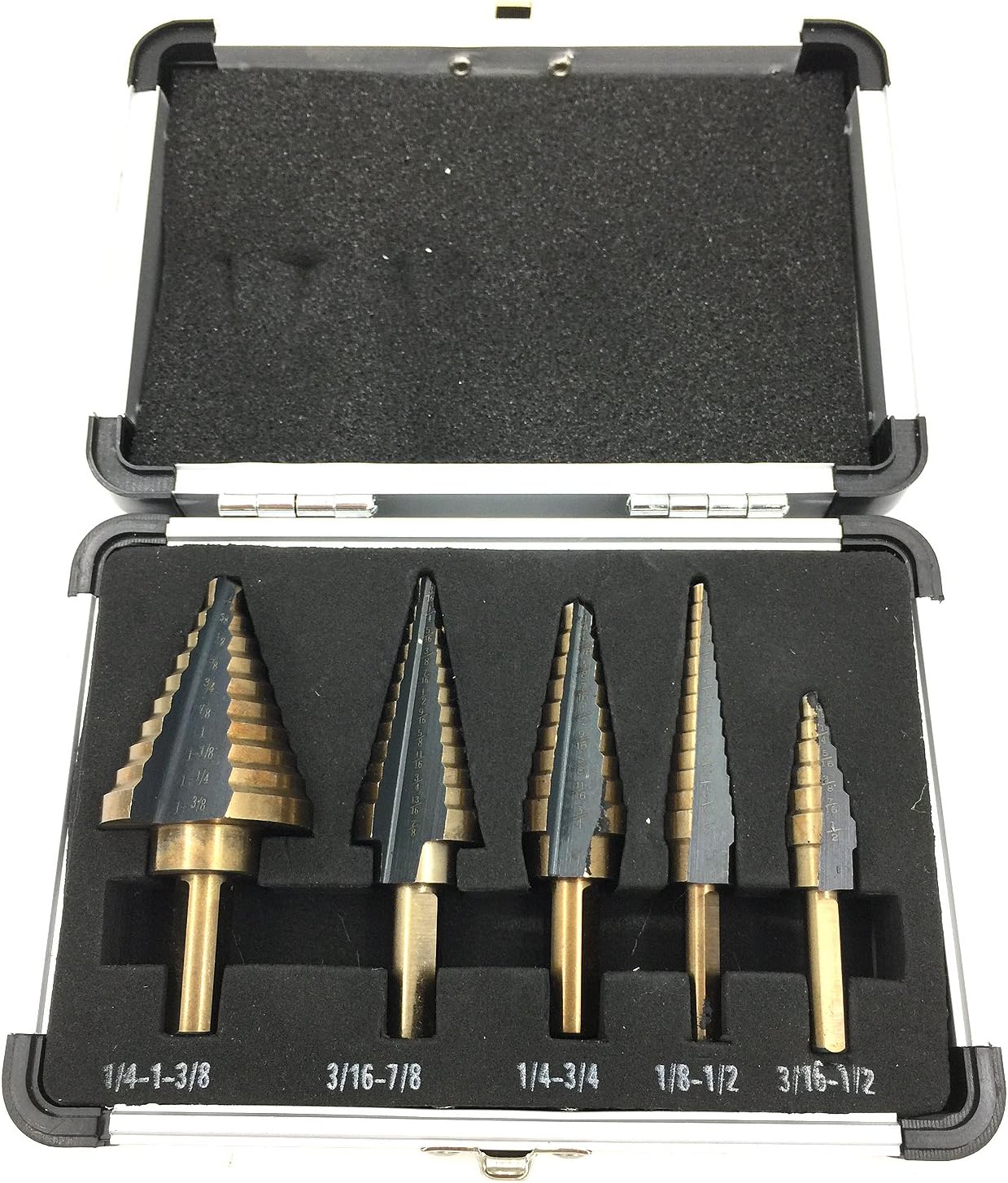 PANOVOS (5pcs)Hss Cobalt Multiple Hole 50 Sizes Titanium Step Drill Bit Power Hand Tools Set with Aluminum Case