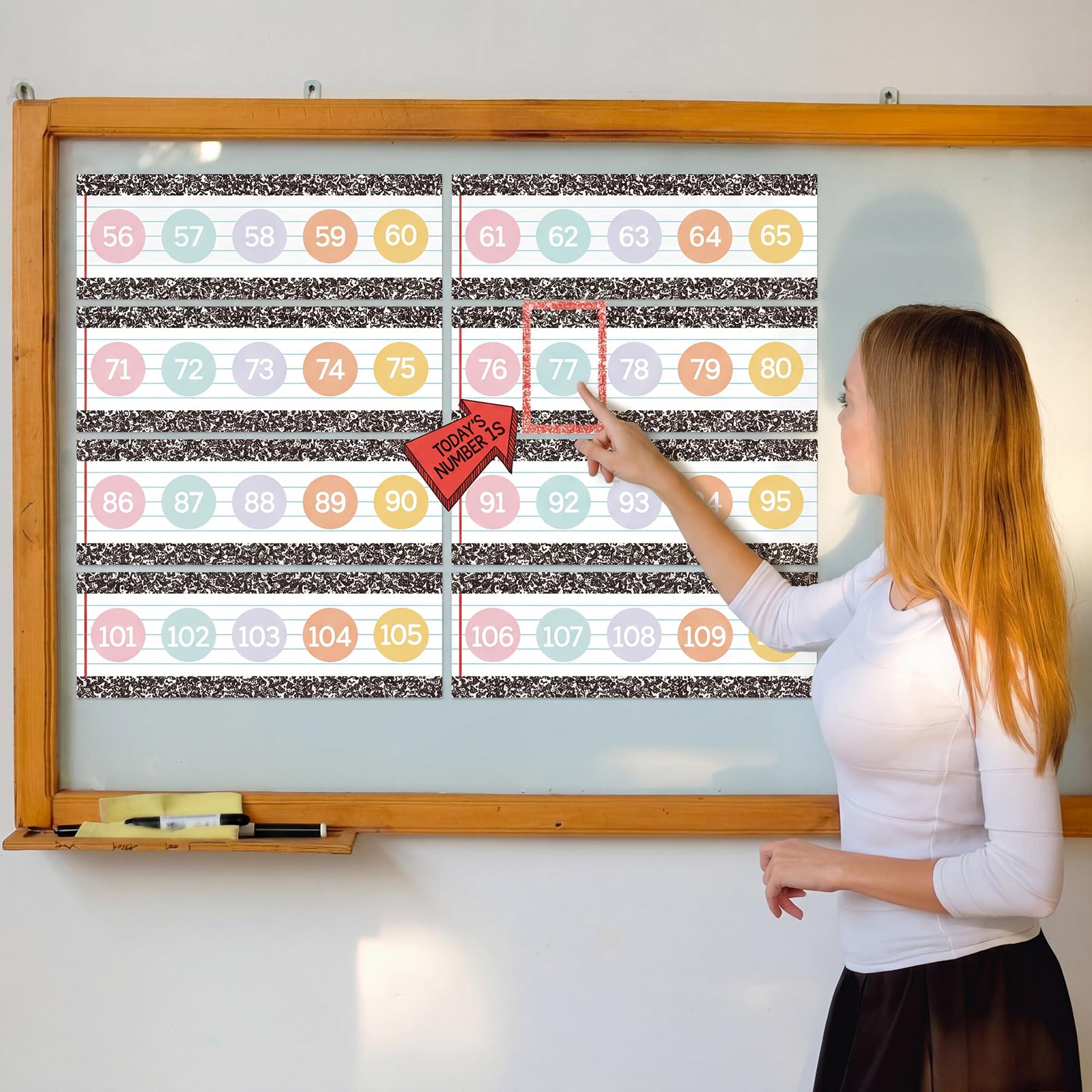AmazingSpark Kompozycja tablica ogłoszeń z numerami, obramowanie, od 20 do 120, powrót do szkoły, notatnik, klasa, dekoracja, pastelowy plakat matematyczny, dla nauczycieli, studentów, materiały