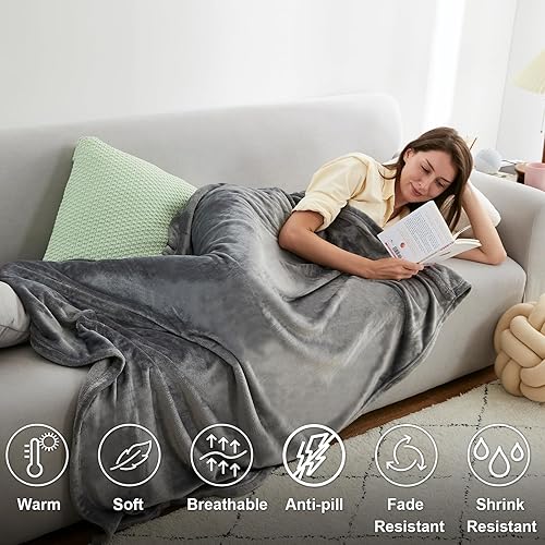 Vista 87 de Hansleep Manta de vellón tamaño individual, color verde azulado, suave y acogedora manta de franela mullida para cama, sofá, viajes, campamento