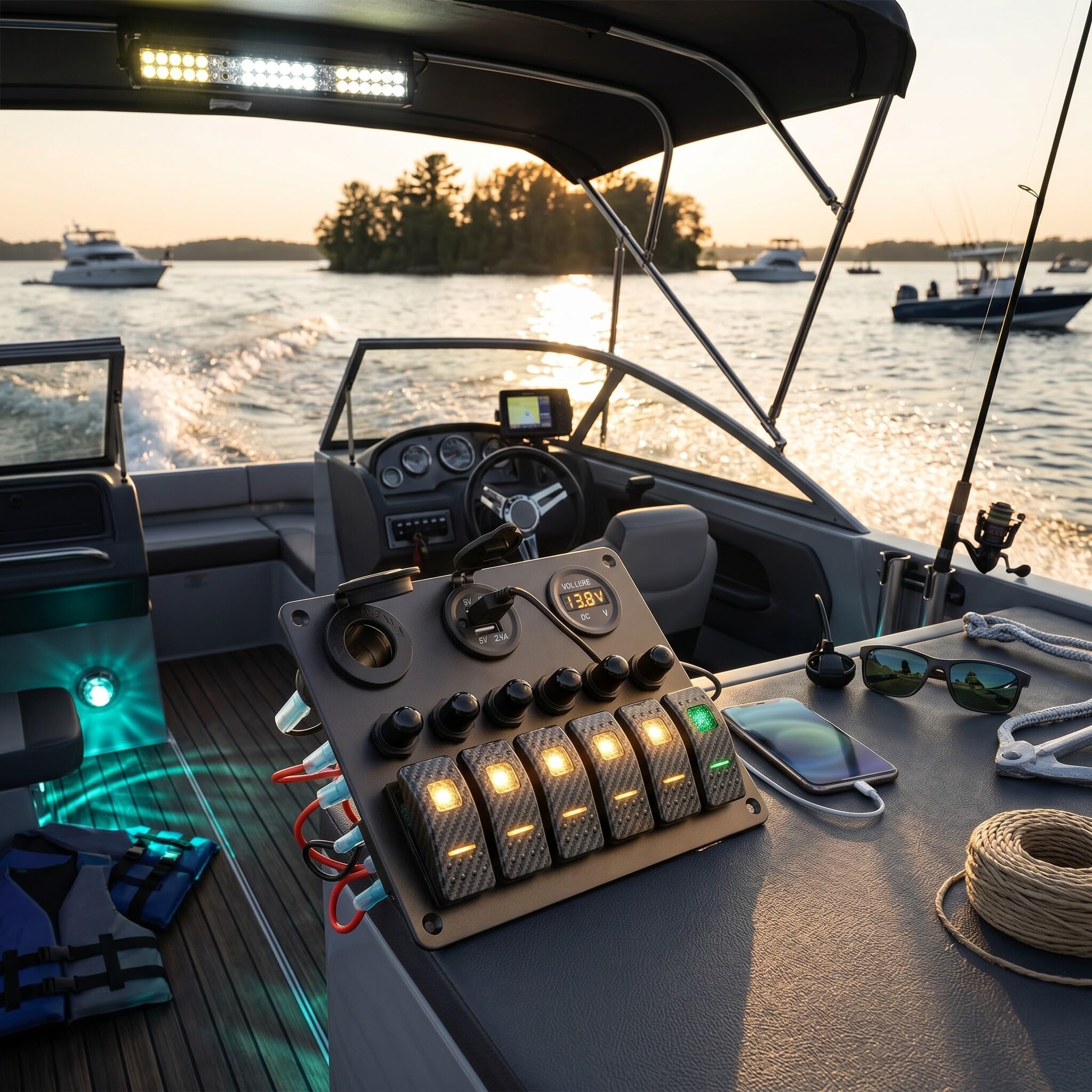 Pannello Interruttori a Bilanciere a 6 Gruppi, Interruttore a Levetta per Barche Marine Ignifugo, Protezione Sovraccarico, Facile Installare per Yacht, Auto, SUV